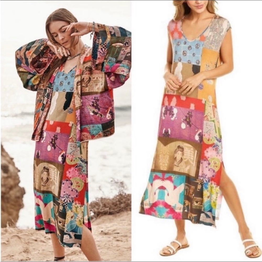 Johnny Was Multicolor Patchwork Midi Dress
